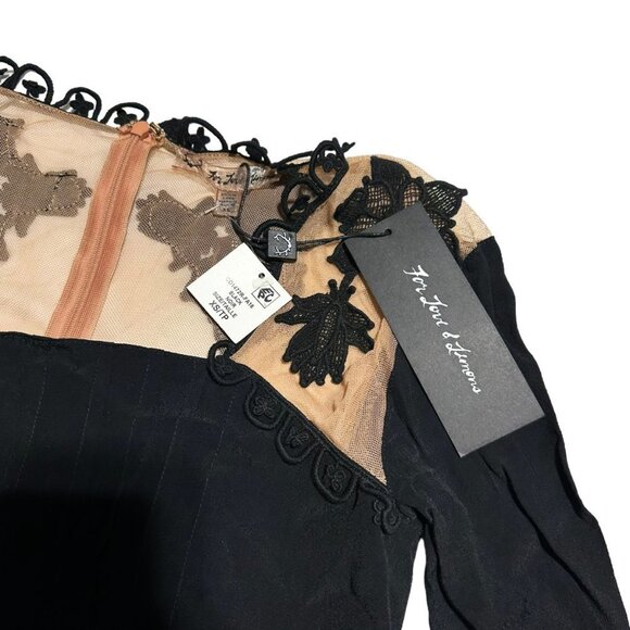 NEW For Love & Lemons Women's Lilou Applique Dress - Black - Picture 10 of 10